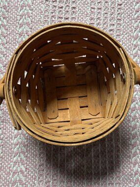 Vintage Longaberger small wood handle handmade basket 5 x 5 x 4" made in USA 90s